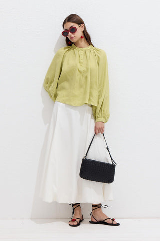 Lightweight Linen Gathered Neck Shirt Lime