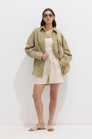 Lightweight Linen Oversized Shirt Khaki