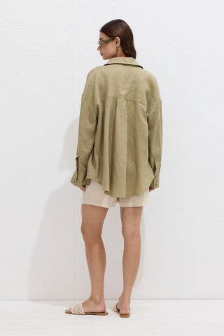 Lightweight Linen Oversized Shirt Khaki