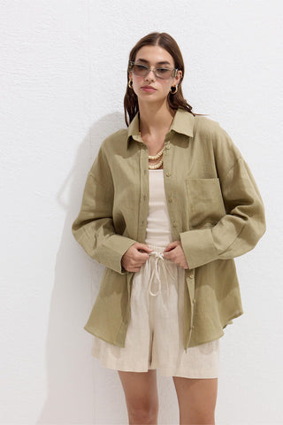 Lightweight Linen Oversized Shirt Khaki