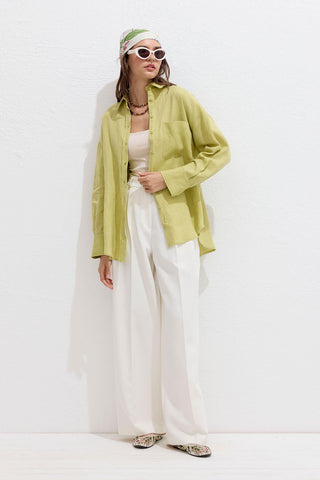 Lightweight Linen Oversized Shirt Lime