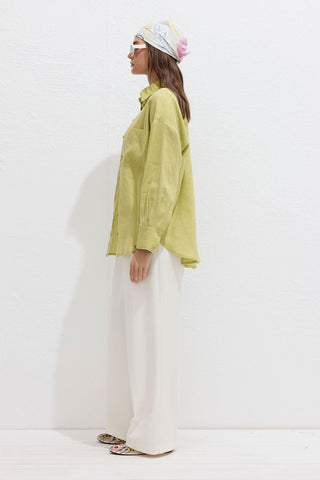 Lightweight Linen Oversized Shirt Lime