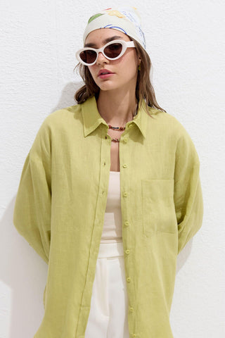 Lightweight Linen Oversized Shirt Lime