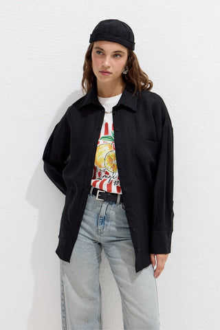 Lightweight Linen Oversized Shirt Black