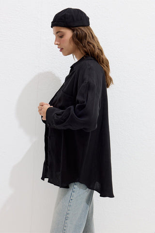 Lightweight Linen Oversized Shirt Black