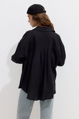 Lightweight Linen Oversized Shirt Black