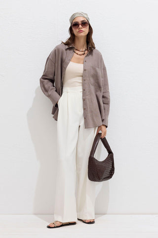 Lightweight Linen Oversized Shirt Mink