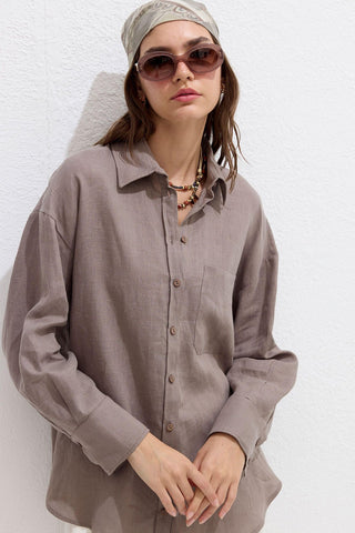 Lightweight Linen Oversized Shirt Mink