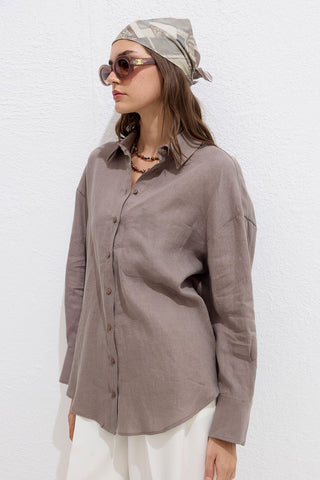 Lightweight Linen Oversized Shirt Mink