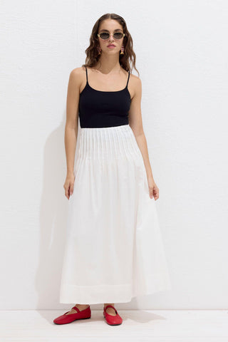 Pleated Voile Skirt Ecru