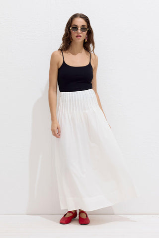 Pleated Voile Skirt Ecru