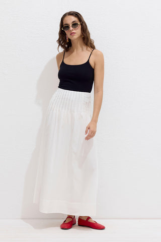 Pleated Voile Skirt Ecru