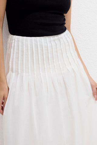 Pleated Voile Skirt Ecru