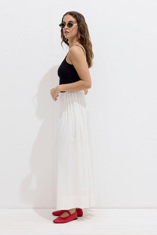 Pleated Voile Skirt Ecru