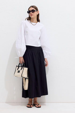 Poplin Bluz Bağcık Detaylı Ekru