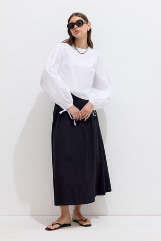 Poplin Bluz Bağcık Detaylı Ekru