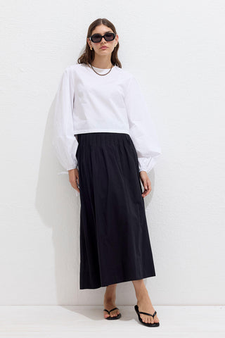 Poplin Bluz Bağcık Detaylı Ekru