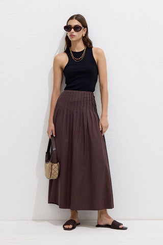 Pleated Voile Skirt Brown