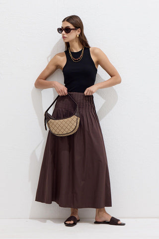 Pleated Voile Skirt Brown