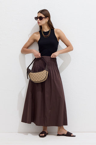 Pleated Voile Skirt Brown