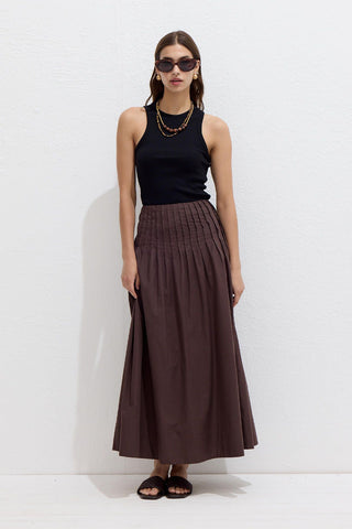 Pleated Voile Skirt Brown