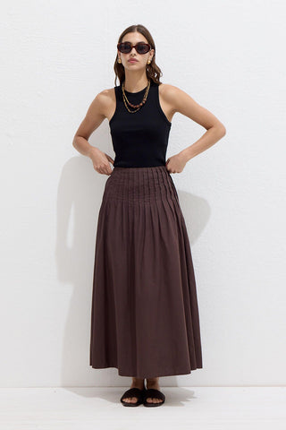 Pleated Voile Skirt Brown