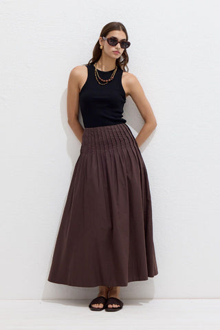 Pleated Voile Skirt Brown