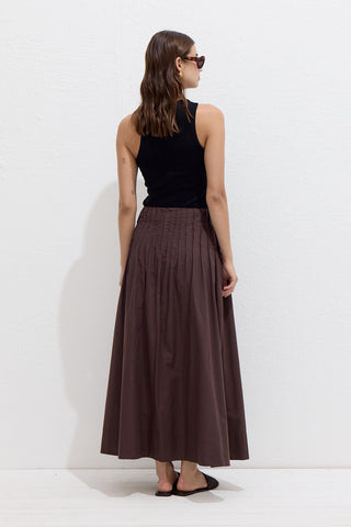 Pleated Voile Skirt Brown