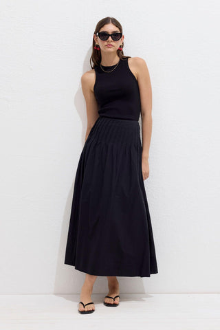 Pleated Voile Skirt Black