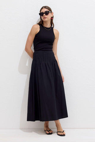 Pleated Voile Skirt Black