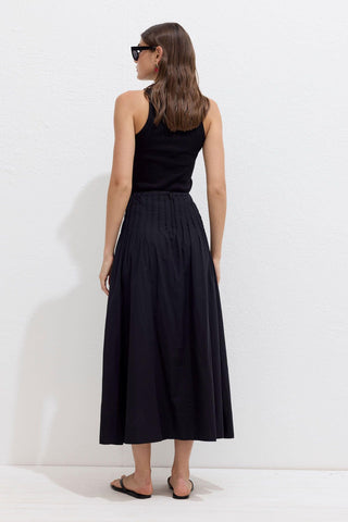 Pleated Voile Skirt Black