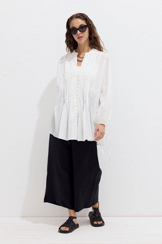 Voile Tunic With Pleat Details Ecru