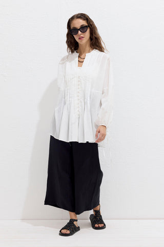 Plise Detaylı Voile Tunik Ekru