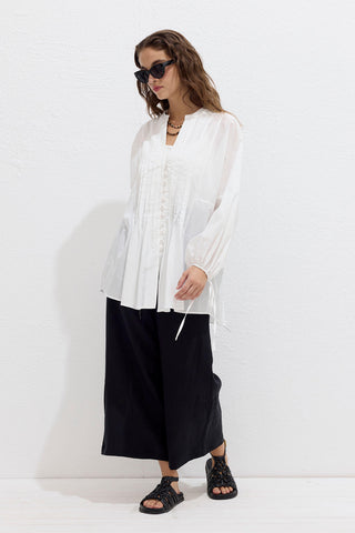 Plise Detaylı Voile Tunik Ekru