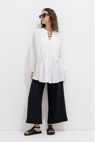 Plise Detaylı Voile Tunik Ekru