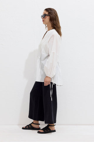 Plise Detaylı Voile Tunik Ekru