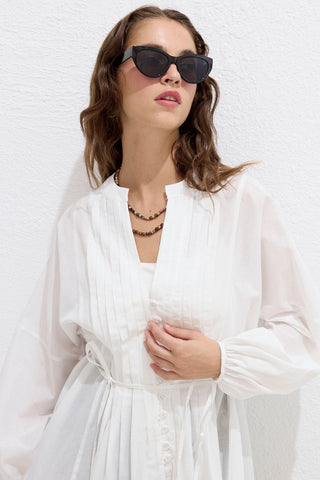 Plise Detaylı Voile Tunik Ekru