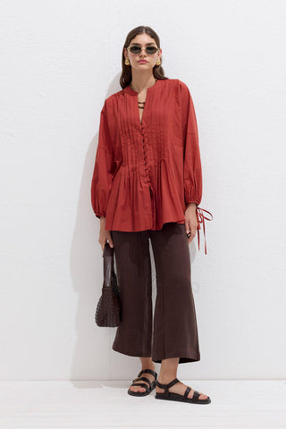 Voile Tunic With Pleat Details Orange