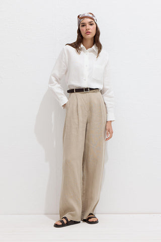 Fitted Linen Shirt With Covered Buttons Ecru
