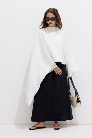 Asymmetric Linen Cape Blouse Ecru