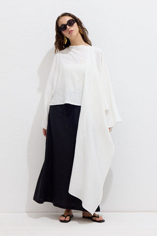 Asymmetric Linen Cape Blouse Ecru