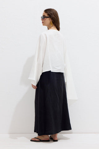 Asymmetric Linen Cape Blouse Ecru