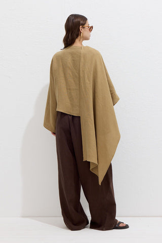 Asymmetric Linen Cape Blouse Sahara