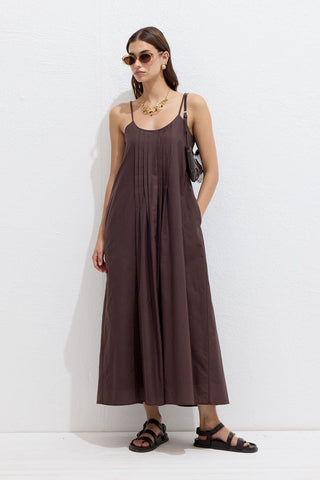 Ribbed Strappy Dress Brown