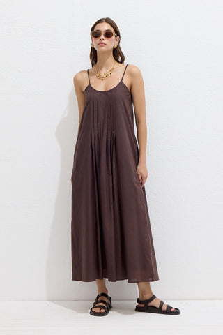 Ribbed Strappy Dress Brown