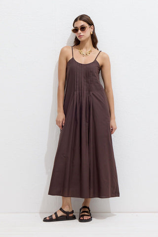 Ribbed Strappy Dress Brown