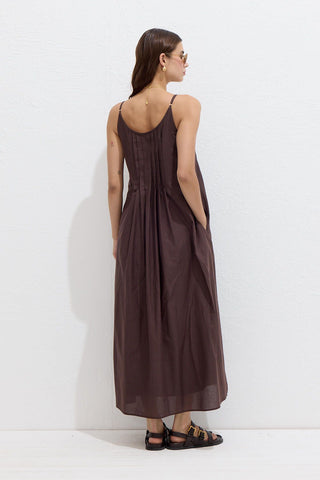 Ribbed Strappy Dress Brown