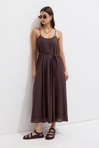 Ribbed Strappy Dress Brown