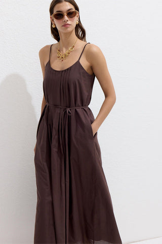 Ribbed Strappy Dress Brown