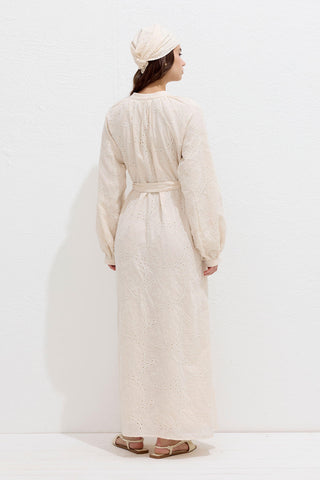 Lined Embroidered Dress Ecru